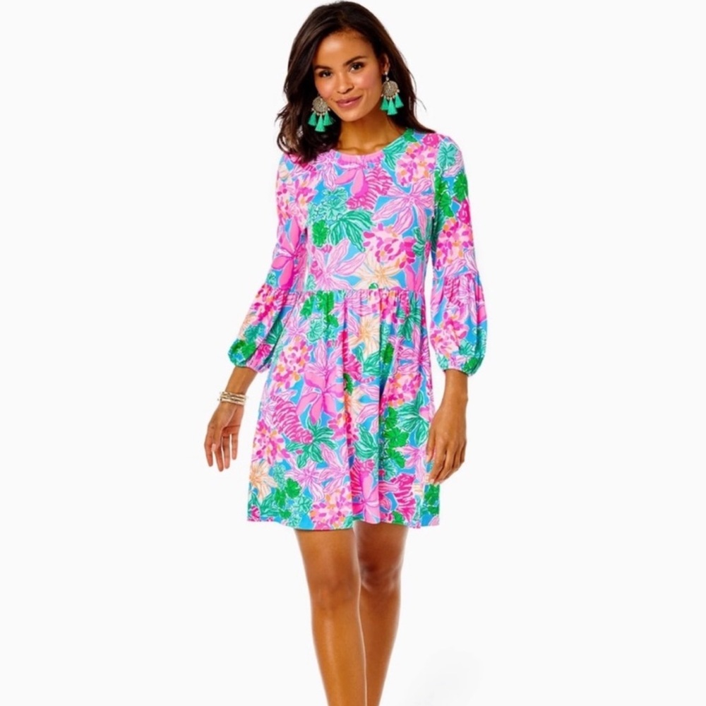 Lilly Pulitzer Pink Tropical Print Long Sleeve Dress